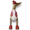 ART-CRAFT Anatra che corre in legno da giardino, statuetta decorativa in radice di bambù e legno di teak con motivo floreale, colore: bianco, altezza 25 cm