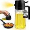 PORTENTUM Spruzzino Olio per Friggitrice Aria 500ml 2 in 1, Dosatore Bottiglia e Oliera Spruzzino olio, Accessori friggitrice ad aria nebulizzatore per Alimenti e Spruzzatore (Nero)