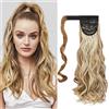 Cybelleza 50cm Coda Capelli Extension Ricci Coda di Cavallo Extension Coda Capelli Sintetici Mossi Ondulati Naturali Lunghi Ponytail Wrap Around Posticci per Donna, Biondo Scuro & Biondo