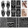 QSTOHENA Set di 12 stencil per tatuaggi con henné, 145 pezzi, con glitter per tatuaggi temporanei, riutilizzabili, per donne, ragazze, ragazzi, per il viso