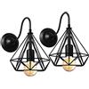 iDEGU Applique Industriale Vintage Applique da Parete Interno Ø20 cm Forma di Diamante Gabbia Paralume in Metallo E27 Illuminazione per bar camera cucina ristorante, nero