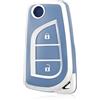 OFF WE GO Custodia Chiave Cover Chiave Guscio Chiavi per Toyota RAV4 Yaris Aygo Auris Avensis Arten Highlander Fortuner Tundra Coprichiave Macchina TPU Copri Chiavi Telecomando Portachiavi,Argento Blu