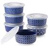 DOWAN Pirottini per Soufflé con Coperchio, 6 X 120 ml Stampi a Prova di Forno per Crème Brulée, Muffin, Mini Ciotola Porcellana per Forno, Salsa, Snack, Fruttoda, Ø 9,0cm-Blu Vintage