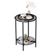 Artloge Tavolino Salotto in Vetro Temperato: Rotondo Tavolino da caffè Tavolino Soggiorno 2 Ripiani Comodino Divano Tavolino Piccolo da fumo Metallo Nero, Diametro 40cm, Alto 57,5cm