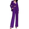 Leader of the Beauty Completo da donna con blazer e pantaloni, tinta unita, 2 pezzi, vestito casual slim fit per feste di nozze, Viola scuro, M