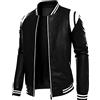 Generic Giacche da moto in pelle per uomo con tasche con zip, giacche bomber da uomo in pelle uk con colletto a righe giacche patchwork slim fit giacca a vento giacche casual di transizione, Nero , S