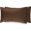BIANCHERIAWEB Coppia 2 Federe Cuscino Letto 100% Cotone Tinta Unita Sfoderabile Bottoni Laterali Federe Marrone