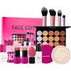 Kaslaider Tutto in Uno Trucchi Set per Viso, 15 Colori Palette di Correttori con Face Stick Polvere Primer Labbra Olio Puff Oval Pennelli, 11Pcs Completo Trucco Kit, Make Up Regalo Set per Donne Cosmetico