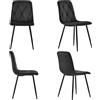 FC Set di 4 sedie imbottite in velluto twill per la sala da pranzo con Schienale, Struttura in Metallo, 45x40x86 cm, Nero
