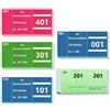 BEIMEIII 5 libri con numeri doppi da 1 a 500 numeri, 3 colori, 5 x 10 cm, blocco numerico Tombola, per guardaroba, punzonatura con fori sfusi Tombola numerati a doppio numero, blu, verde, rosa