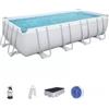 Bestway Piscina fuori terra con struttura rettangolare bestway power steel frame con filtro a sabbia, scaletta e telo di copertura grigio chiaro 488x244x122 cm - cod. 56671