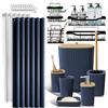 Clara Clark Set di accessori per doccia e bagno, set di accessori da bagno da 25 pezzi con ripiano per doccia per riporre il bagno, set di tende da doccia blu navy, scopino, cestino, dispenser di sapone,