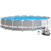 Intex 26756NP Piscina Fuori Terra Prisma Frame Rotonda Pompa Filtro 5678 L-h Scaletta Telo Base e Copertura 32695 L Acciaio e PVC Grigio 610x132 cm 610cm x132cm Con Pompa Filtro
