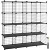 SONGMICS Scaffale a 16 Scomparti di Griglia Metallica, Organizzatore Modulare ad Incastro con Pannelli di Plastica PP, per Libri Scarpe Vestiti, Soggiorno Bagno, 31 x 123 x 123 cm, Nero LPI44H