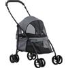 PawHut Passeggino per Cani Pieghevole con Tettuccio Regolabile, Borsa e 2 Guinzagli, 82x47x97 cm, Grigio e Nero