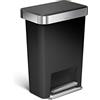 simplehuman CW1385CB cestino rettangolare con pedale e porta sacchetti, pattumiera da cucina, plastica nera, 45 L