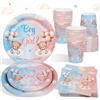 Heboland 96 Pezzi Gender Reveal Decorations Piatto di Carta Orso Set, Boy or Girl Gender Reveal Party Decorations Rosa Blu Teddy Bear Piatti Tovaglioli Tazze Gender Reveal Party Tableware per 24 Ospiti