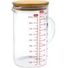 Shodiffy Caraffa Graduata, Bicchiere Graduato 1 Litro con Coperchio in Bambù Scala per Litri Millilitri e Grammi Liquidi Cucina CuocereTrasparente