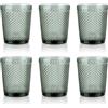 Joeyan 300ml Bicchieri Acqua Vetro Grigi 6 pezzi, Memento Bicchieri Vino Vintage Vetro Colorati, Geometrie Set Calice da Vino con Lavorazione a Rilievo di Diamanti, per il Bar Del Ristorante di Casa
