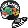 Get Trend Pokemon Occhialini Nuoto e Cuffia Piscina Bambini Anti-appannamento UV Protezione Cinturino Regolabile Anime Regalo Bambino (Nera Pokemon, 4-12 Anni)