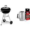 Weber 1221004 - Compact Kettle Barbecue Compatto, 47 Cm, Nero & 17631 - Kit Ciminiera Di Accensione + 2 Kg Di Bricchetti + 3 Cubetti Accensione