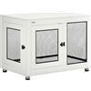 PawHut Gabbia per Cani Taglia Grande max. 30 kg da Interno, Casetta per Cani con 2 Porte Bloccabili, Piedini Regolabili e Cuscino Lavabile, Acciaio e Legno, 94x60x71.5 cm, Bianco
