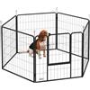 PawHut Recinto per Cani di Media a 6 Pannelli Modulabili da 80x1.5x80 cm, Box per Cani e Cuccioli Pieghevole con Porta in Acciaio con 6 Picchetti, Grigio Scuro
