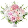 Fairblo Rose Finte Fiori di Seta Artificial Bouquet di Fiori Peonia Piante Artificiali Erbaceo Eucalipto per Matrimoni, Casa, Feste di Compleanno, Decorazioni da Giardino