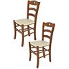 t m c s Tommychairs - Set 2 sedie modello Cuore per cucina bar e sala da pranzo, robusta struttura in Legno di faggio color noce chiaro e seduta rivestita in pelle artificiale color avorio