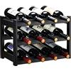 VASMIA Portabottiglie di Vino,Portabottiglie da Tavolo in Bambù Naturale, Vintage Espositore Bottiglie Scaffale Cantinetta Portabottiglie per Cucina, Bar, Cantina(3 livelli-12 bottiglie),Nero