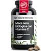 natural elements Maca Peruviana Nera BIO, 180 Capsule (4 mesi), 3000mg al giorno - con Vitamina C naturale, Prodotto bio certificato, ad alto dosaggio, vegano