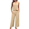 DaPongZhi Completo Cotone e Lino Donna Elegante 2 Pezzi Set Casual Pantalone e Estivo Top Ampia Lino Tute Stampa Moda Set Abbigliamento Outfit Streetwear,Pantaloni Donna Comodi,TutaEstiva Donna (02-Khaki, S)