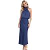 DaPongZhi Abito Estivo Lungo Vestito Elasticizzato in Vita Abiti Eleganti con Senza Maniche in Raso con Scollo all'Americana al Collo Maxi Vestito Donna da Cerimonia (Blu, XL)