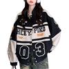 POHADON Giacca Varsity da donna patchwork a maniche lunghe da corsa bomber letterman giacche color block Y2k vintage streetwear, nero, Medium