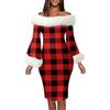 DaPongZhi Donna Abito Sexy Babbo Natale, Mezza Manica off Shoulder A-Line Slim Fit Regalo Natale, Moda Abiti da Cerimonia Inverno, Vestiti Elasticizzato (Nero, M)