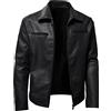 Generic Trattore Uomo e Inverno Giacca In Pelle Tinta Unita Cappotto Caldo Giacca Collo Alto Manica Lunga Doppia Cerniera Cerniera Cappotto Moda College Inverno Uomo, Nero , XXXL