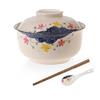 Braozaiw Ceramic Soup Bowl Set da 800 ml Ramen Bowl (bacchette cucchiaio), grandi ciotole giapponesi per noodle Bowls, set tradizionale asiatico, per udon, pasta, pho, soba (fiore)