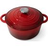 Joeji's Kitchen Casseruola ghisa rossa con coperchio per forno e piano cottura, pentola in ghisa antiaderente, versatile cocotte ghisa da 2.7L per stufato e arrosti lenti, pentola ghisa pane per forno