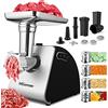 COOCHEER Tritacarne elettrico, Multifunzione Tritacarne Tritatutto 5 IN 1 con 3 dischi forati, 4 lame, accessori per salsicce e kibbe per cucina domestica& carne