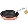 LAGUIOLE - 3 padelle impilabili trucchi alluminio rame 20/24/28cm antiaderente Greblon C2 induzione