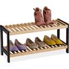 Relaxdays Scarpiera da Ingresso, 2 Ripiani, 6 Paia di Scarpe, Scaffale Portascarpe HLP 33x70x26 cm, bambù, Naturale Nero