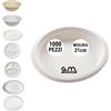 G.M. DISTRIBUZIONE 1000 Piatti Fondo/Ciotola Bianchi in Polpa di Cellulosa 21cm, Ideale per Cibi Caldi e Freddi, Piatti Imperameabili Usa e Getta Adatti al Microonde, Biodegradabili e Compostabili