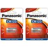 Panasonic CR123 batteria al litio cilindrica per dispositivi leggeri con elevato fabbisogno energetico come rilevatori di fumo, sistemi di allarme, proiettori, telecamere, 3V, confezione da 2