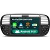 NVGOTEV Android 14 Wireless Carplay Autoradio per Fiat 500 2007-2015 con 7 pollici IPS Touchscreen, supporto GPS Navi WiFi Bluetooth4.0 FM RDS SWC DAB+Android Auto 2+32GB Nero