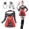 JONRRYIN Regina di Cuori Costume Donna, Vestito Regina di Cuori Donna, Costume Regina Rossa con Abito, Calza e Corona Carnevale Halloween (Maniche corte, L)