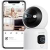 ZOSI Telecamera WiFi Interno con Doppia Lente 3MP+3MP, PTZ 360°Tracciamento Automatico, Rilevamento Umano e Audio Bidirezionale, Visione Notturna a Colori, WiFi 2.4G/5G, Funziona con Alexa, C528