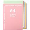 Lre Co. 50 fogli di cartone colorato, 200 g/m², cartoncini colorati a4，carta colorata a4,formato A4, 10 colori, 21 x 29,7 cm, per fai da te, decorazioni creative