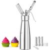 Fousenuk 500ml Sifone Panna Montata, Sifone da Cucina Alluminio con 3 Ugelli in Acciaio Inox e 1 Spazzola da Pulizza per Decorazione Torte di Compleanno Pasticceria Panna Gelato e Dessert