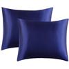 Juwenin Home - Confezione da 2 federe per cuscino in pura seta di gelso, morbide, per capelli e pelle, con chiusura a busta (blu scuro, standard, 50 x 75 cm)