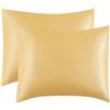 Juwenin Home Confezione da 2 federe per cuscino in pura seta di gelso, morbide, per capelli e pelle, con chiusura a busta (color oro, standard, 50 x 75 cm)